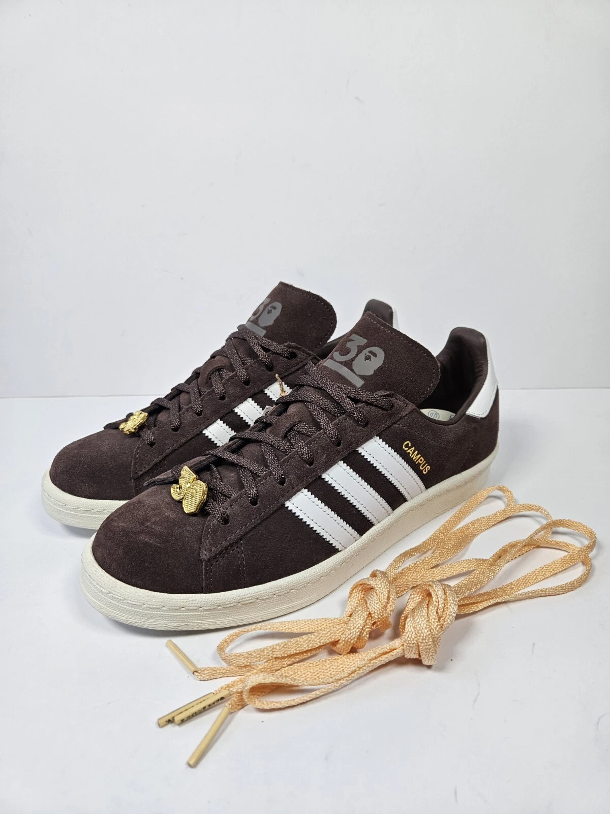 Scarpe da ginnastica uomo Adidas Campus 80s Bape 30th Anniversary in camoscio marrone nuove con etichette UK 8