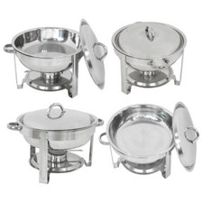 4PCS Buffet Catering Warming Trays Stainless Steel Chafer Round Chafing Dishes