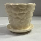 Vintage 1930s Brush Mccoy Pottery Ivory Pebble Flower Pot Saucer 4.5x4”  Planter