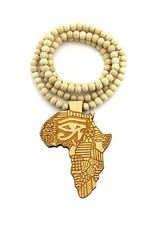 Egyptian Eye of Horus Africa Map Shape Pendant 36" Wooden Bead Necklace XJ225