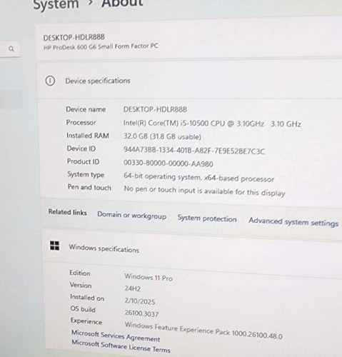 HP ProDesk 600 G6 SFF, Core i5-10500, 32gb RAM, 512gb SSD, Windows 11 Pro - Afbeelding 5 van 8