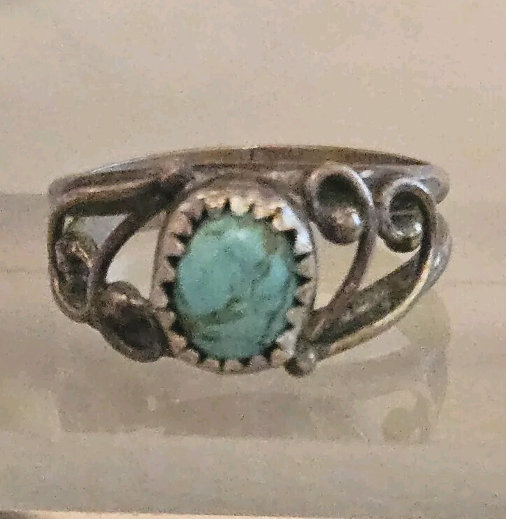 Sterling And Turquoise Ring, Scrollwork Design, S… - image 2