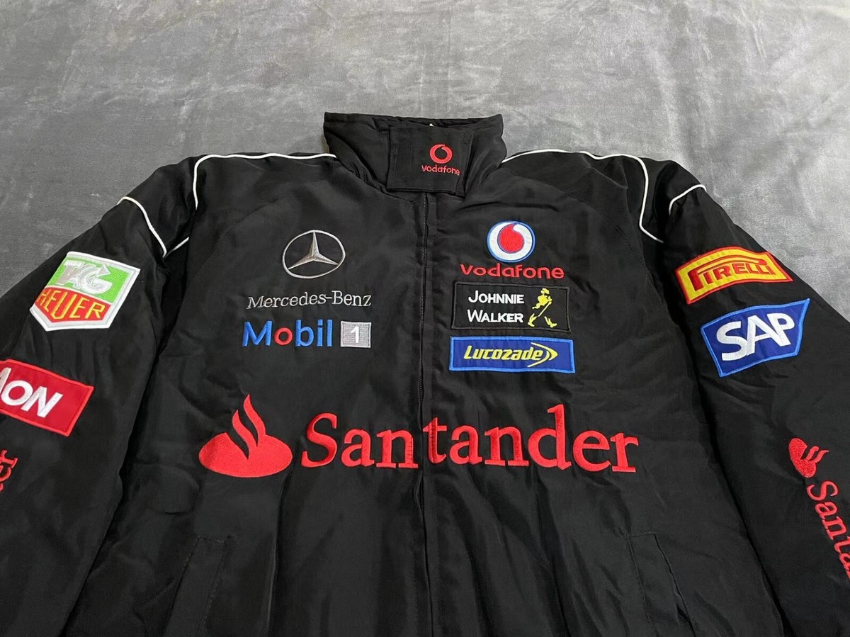 Unisex Adult Benz Jacket Black Ebroidered Cotton Padded F 1 Racing