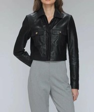 Women Black Crop Leather Jacket/women Short Body Retro Trucker Levis Jacket