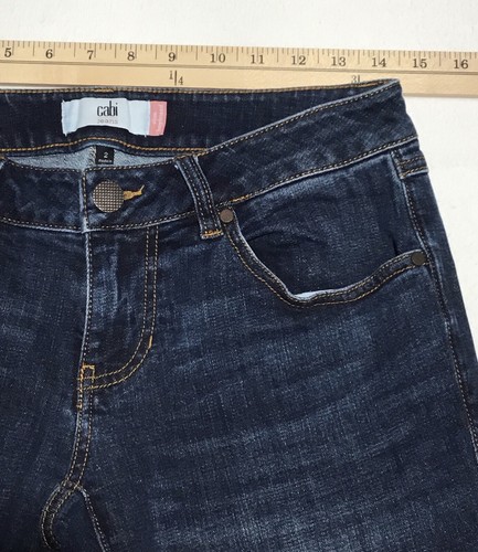 Cabi Slim Boyfriend Star Print Jeans Women’s 2 Blue Dark Wash Raw Hem Low Rise - Picture 7 of 9