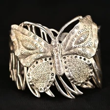 Antique Vintage Original Designer MCM Silver Butterfly Cuff Estate Bracelet