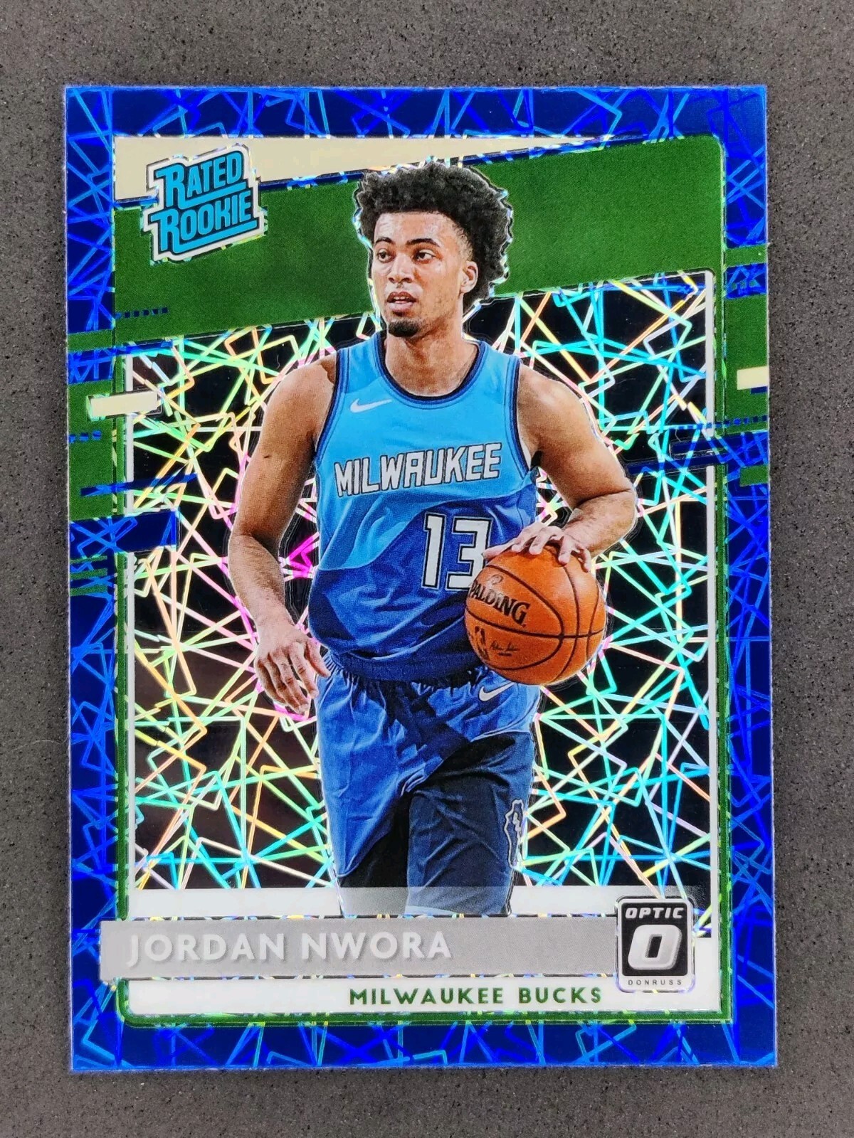 2020/21 Panini Optic JORDAN NWORA Rated Rookie Blue Velocity #189 Bucks RC - B