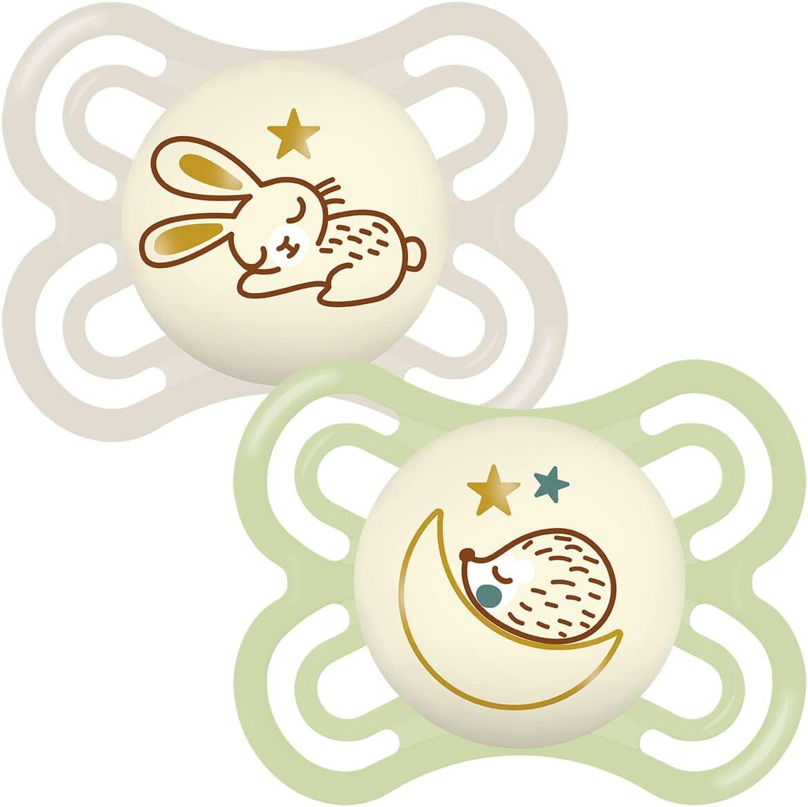 MAM Perfect Night Soothers 0+ Months (Pack of 2) White/Green