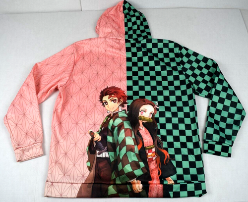 Demon Slayer Hoodie Sweatshirt Size M/L 3 Tone Black Green Pink Doppel Vision - Picture 2 of 10