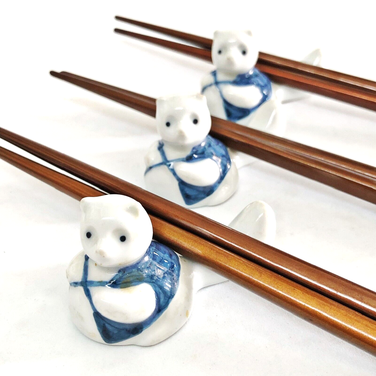Japanese Chopstick Rests Holder Set Hashioki Ceramic Tanuki