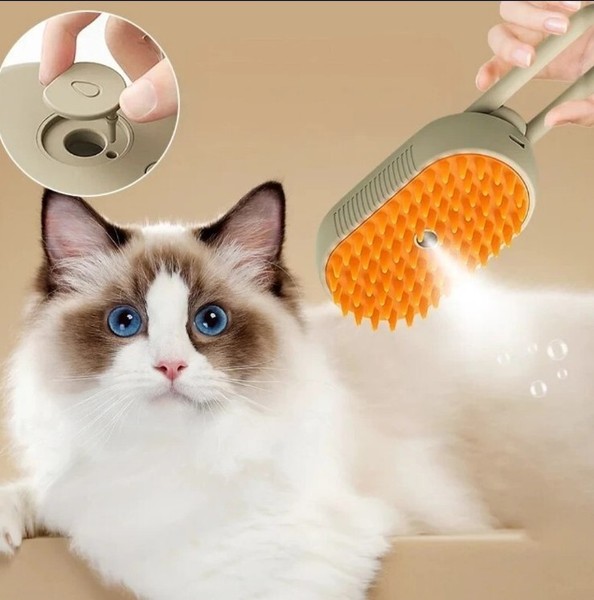 Cepillo de vapor para mascotas gato perro limpieza spray vaporoso masaje belleza.