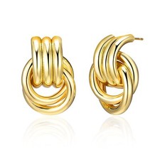 Chunky Gold Knot Earrings for Women, Gold Silver Statement Geometric Drop Dan...