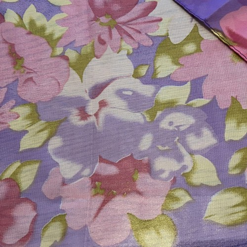 Purple Pink Floral Scarf Wrap Flowers Green Rectangle Spring Summer Polyester - Picture 7 of 9
