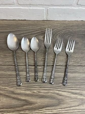 VTG INTERPUR Florenz Stainless Flatware Korea Floral Daisy Fleur de Lis Lot Of 6