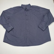 Eddie Bauer Relaxed Fit Wrinkle-Resistant XXL Blue Grey Striped Button-down