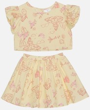 Disney Kids Girls Yellow 2-Pc Belle's Day Short Sleeve Top and Skirt Set Sz 6X