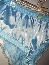Baby blue Satin Frilly Knickers Lace Trim Vintage Style panties