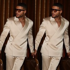 Silk Satin 2 Pcs Men's Suits Double-breasted Dinner Party Tuxedos Prom Blazer