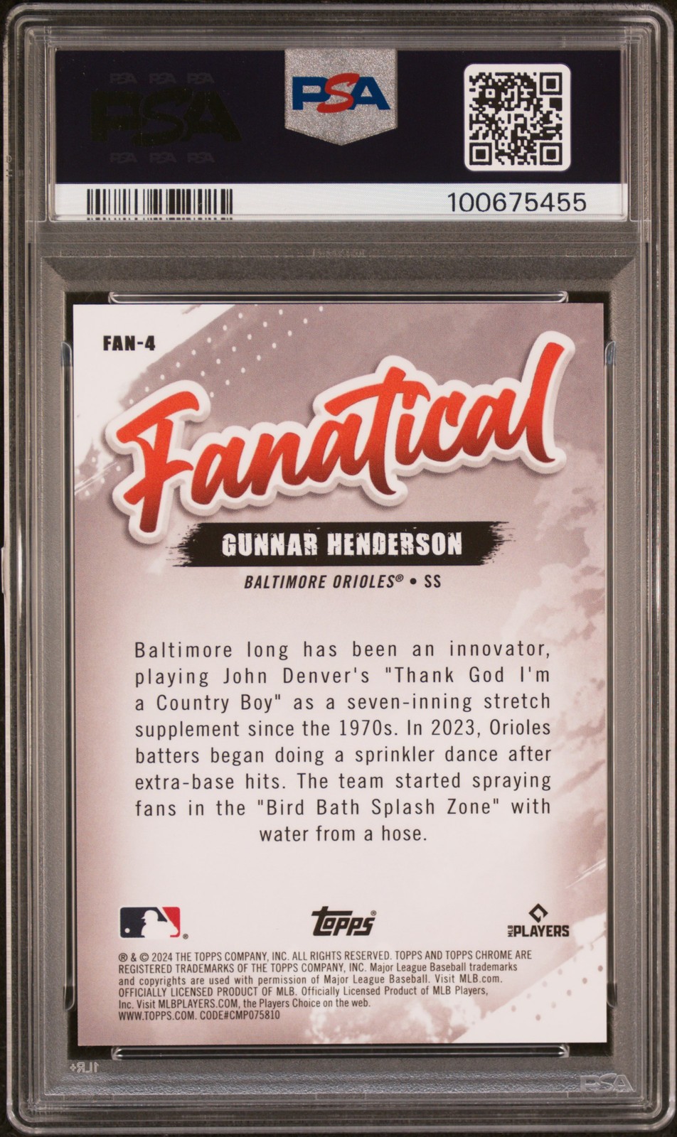 2024 TOPPS CHROME FANATICAL ORANGE REFRACTOR #FAN4 GUNNAR HENDERSON 24/25 PSA 10 view 2