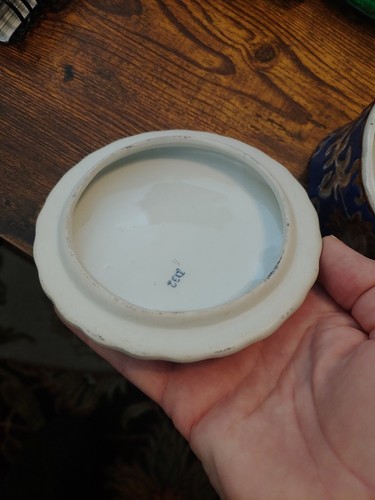 Vintage Man On Horse Equestrian Porcelain Hand Painted Lid Trinket Powder Jar - Picture 10 of 12