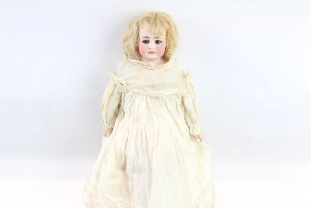 7 Bisque Head Antique Doll Blonde Hair Leather Legs Bisque Hands w/ Clothing