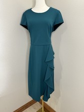 Rachel Roy Womens Sheath Dress Size 14 Teal Ruffle Work Cocktail Elegant