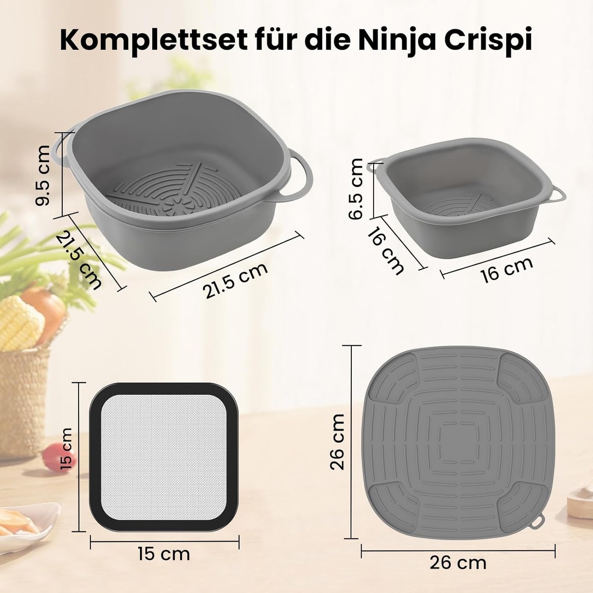 Airfryer Zubehör für Ninja CRISPi FN101EU: Komplett-Set mit 2x Silikonform + 1x