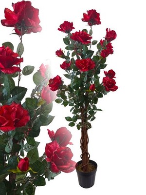 künstlicher Rosenbaum 120 cm rot Kunstrose Kunstbaum Kunstblume Deko McPalms