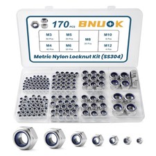 170PCS Metric Lock Nuts Assortment Kit, M3 M4 M5 M6 M8 M10 M12 Nylon Insert L...