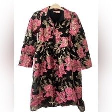 NWOT Boutique Black and Pink floral brocade midi dress size small