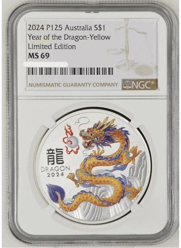 2024 Australia Melbourne Expo Lunar Yellow Dragon 1oz Silver Coin NGC MS 69