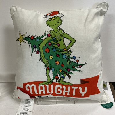 NEW Dr. Seuss Designs Pillow The Grinch Naughty and Max Nice Reversible 20''x20''