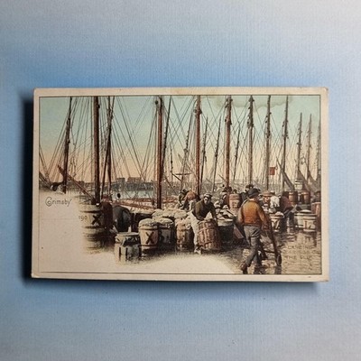 Grimsby Postkarte um 1910 Lincolnshire Fischlandung Kaifässer
