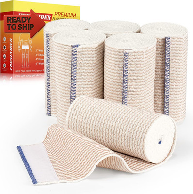 FRESINIDER Premium Elastic Bandage Wrap, 6 Pack 4'' Cotton Latex Free Compression