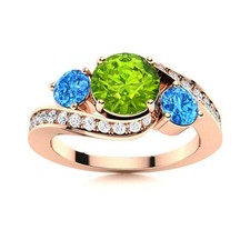 Three Stone Peridot  Swiss Blue Topaz 925 Sterling Silver Rose Plated Ring