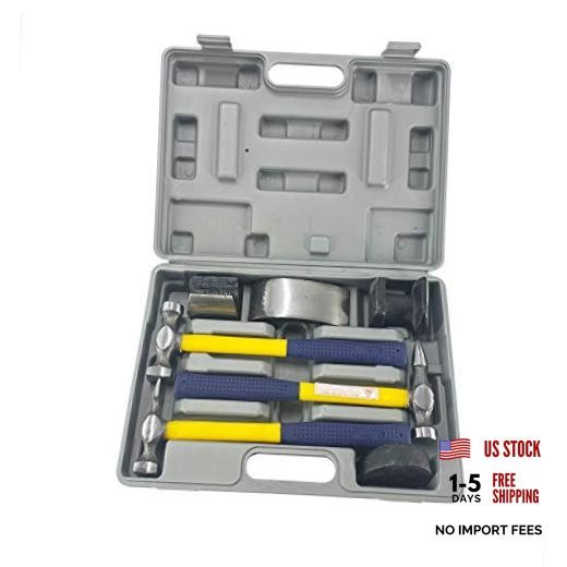 (R) 7-Piece Auto Body Fender Repair Tool Set: Hammer & Dolly - Dent Bender -