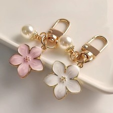 New Lovely Sakura Flower Keychain Pearl Charm Enamel Jewelry Decor Women Bag Cha