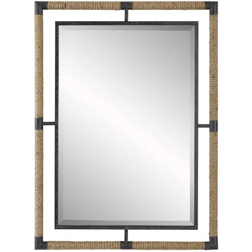 Uttermost 09769 Melville Wall Mirror Textured Rust Black and Natural Rope - Picture 1 of 6