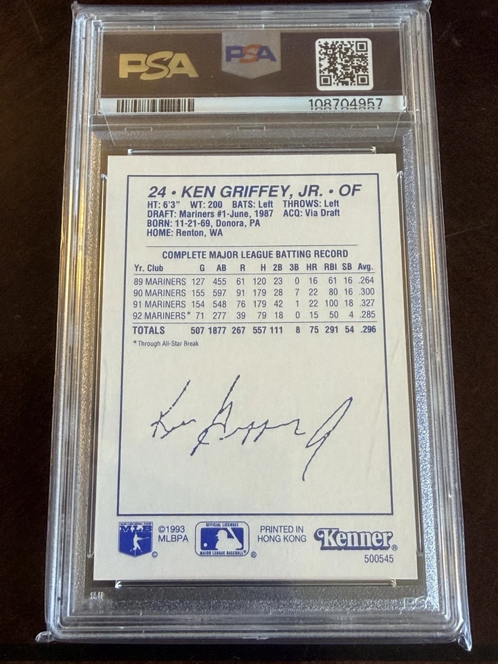 1993 Kenner Starting Lineup Ken Griffey Jr Portrait PSA 9 - Image 2 of 2