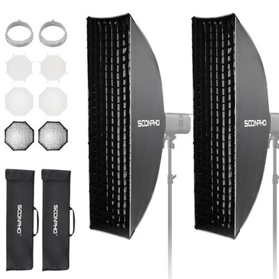 Soonpho 2 Pack 12x47/30x120cm Strip Softbox with Honeycomb Grid 12x47''