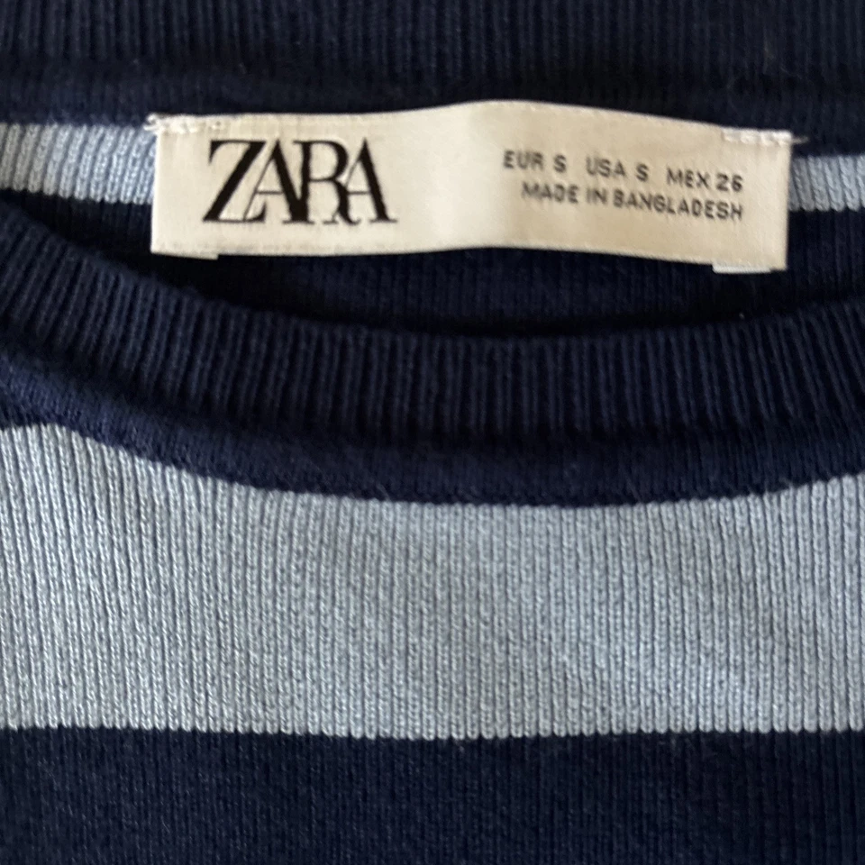 Zara 女式裁剪背心条纹橙色/红色/蓝色小号套衫弹力 — 第 2/2 张图片