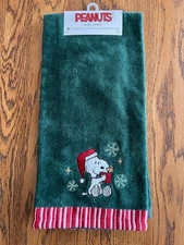 Peanuts Christmas Hand Towel Green Snoopy & Woodstock 16in x 25in NEW