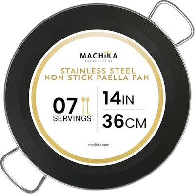 Machika Stainless Steel Pan with 14 in - 36 cm - 7 Servings, Silver 