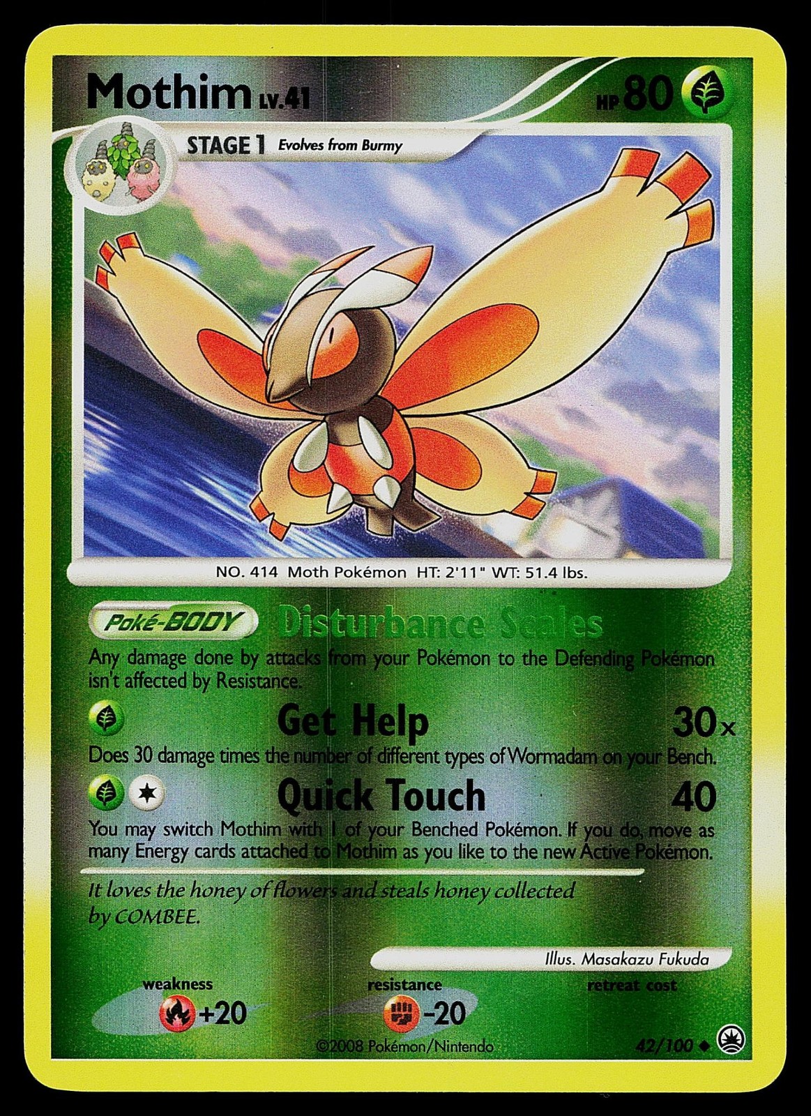 Pokemon Card - Mothim Majestic Dawn 42/100 Reverse Holo Uncommon