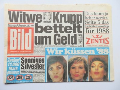 Bild Zeitung vom 31.12.1987, Pauline Porizkova, Radost Bokel