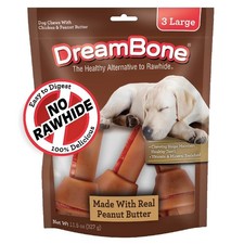Peanut Butter Flavored Rawhide-Free Dog Chews Large Size 12 Oz 3 Pack