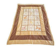 VTG 1970s Embroidered Farmhouse Baby Crib Quilt Top Blocks Cute Animals 48 x 69