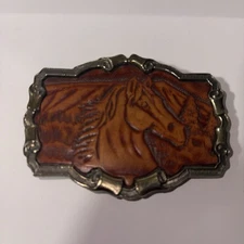 Vintage Horse Brass Belt Buckle The Great American Buckle Company Chicago 1980