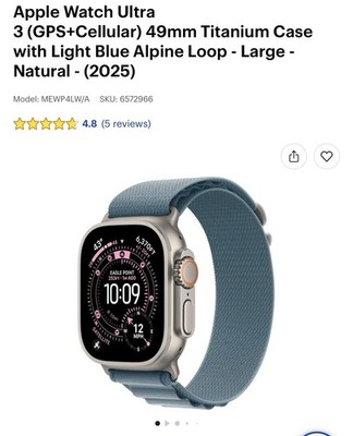 Apple Watch Ultra 3 GPS + Cellular 49mm Titanium Case Light Blue Alpine Loop - L