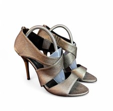 DVF Diane von Furstenberg Metallic Heels 8M Wide Strap Criss Cross Sandals Italy